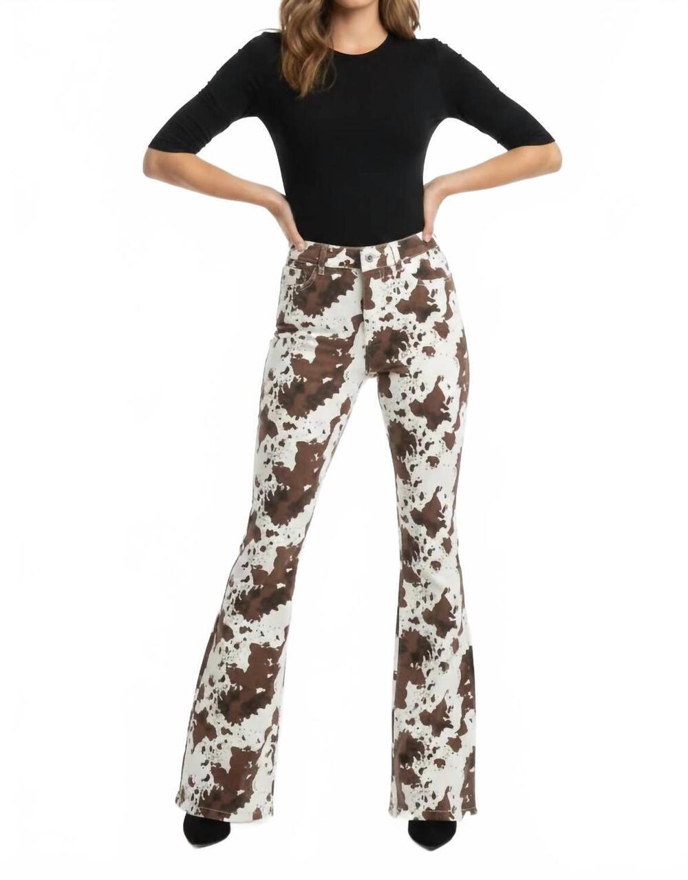 NEW SAINTS & HEARTS flare denim pants in ivory/brown - cow print